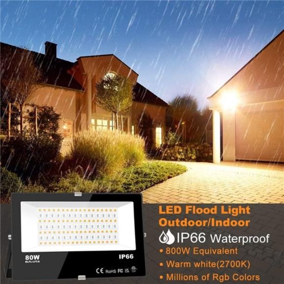 LED Flood Light Outdoor 800W Equivalent 8000LM Smart RGB Landscape Lighting - Picture 3 of 7